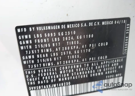 2018 Volkswagen Tiguan 2.0T Se/2.0T Sel from USA, damaged, VIN 3VV2B7AXXJM148230